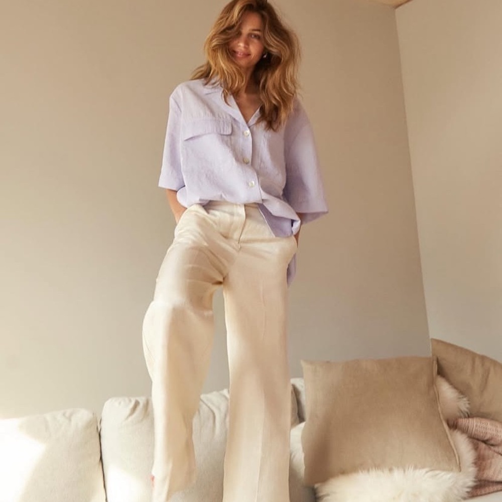 Aritzia Wilfred Le Fou Tango Pants High Waist Wide Leg Trousers Linen 00 Cream